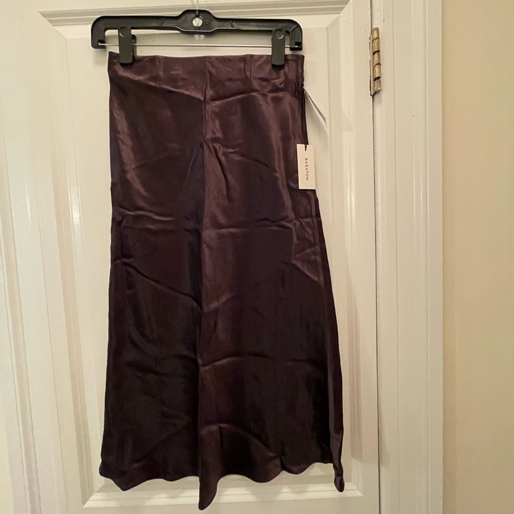 Babaton Rich Mocha Brown Satin Midi Skirt
